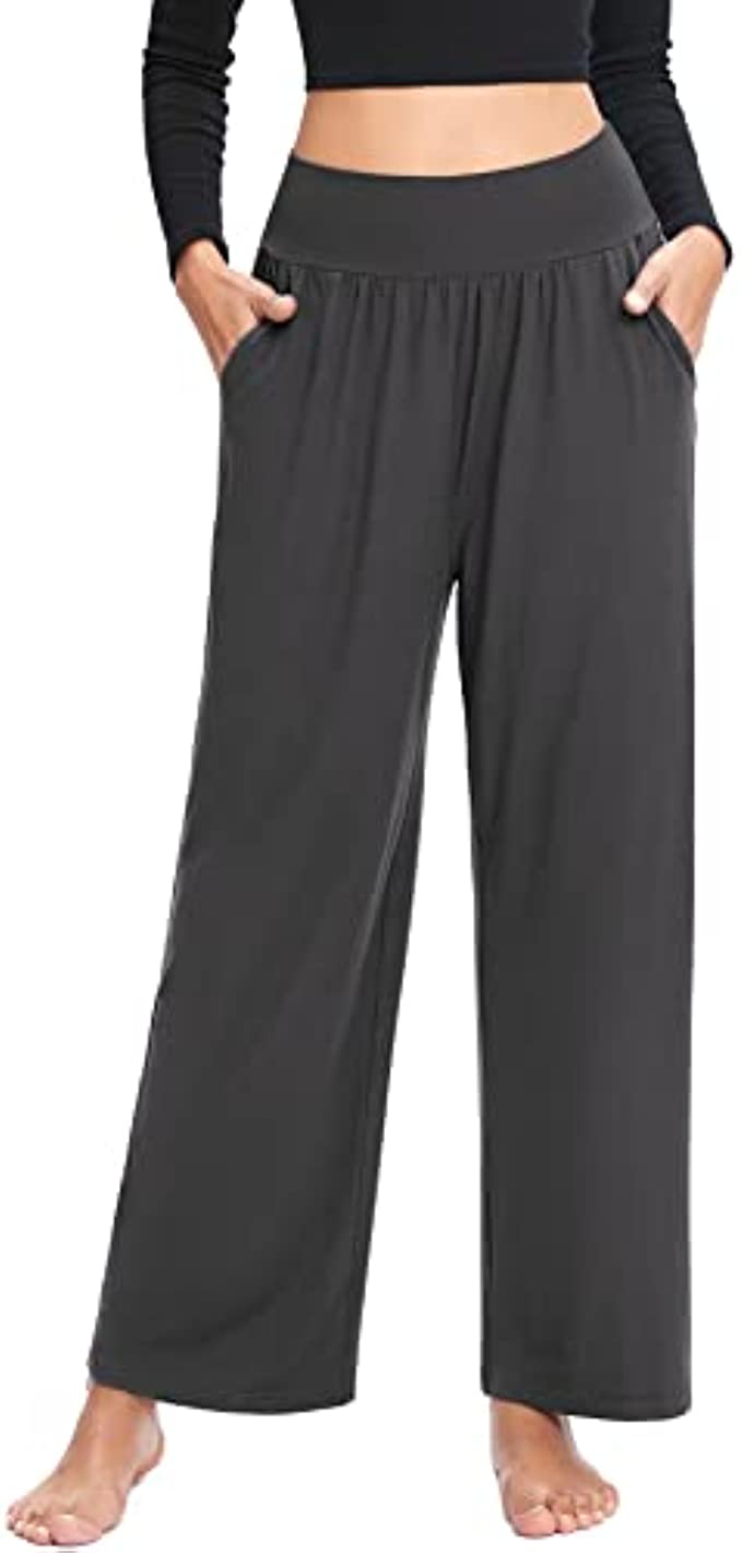 ASIMOON Sweatpants for Women with Pockets Comfy Casual Wide Leg Yoga Pants Elastic High Waisted Workout Lounge Sweat Pants